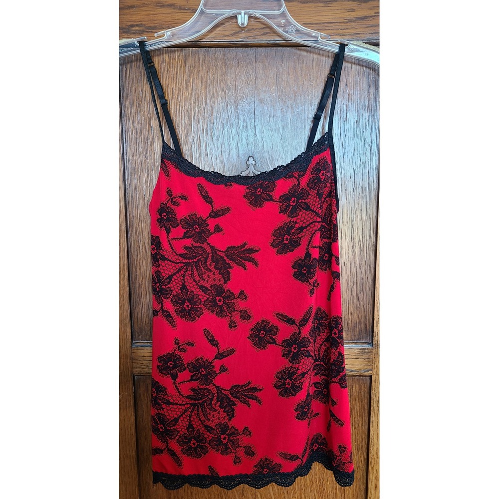 Jockey Women Red Black Lace Print Cami Top Adjustable Straps Size Medium